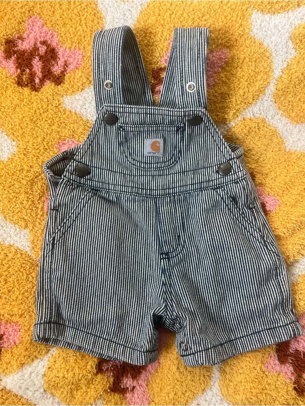 Carhartt Navy & White Striped Denim Short Overalls